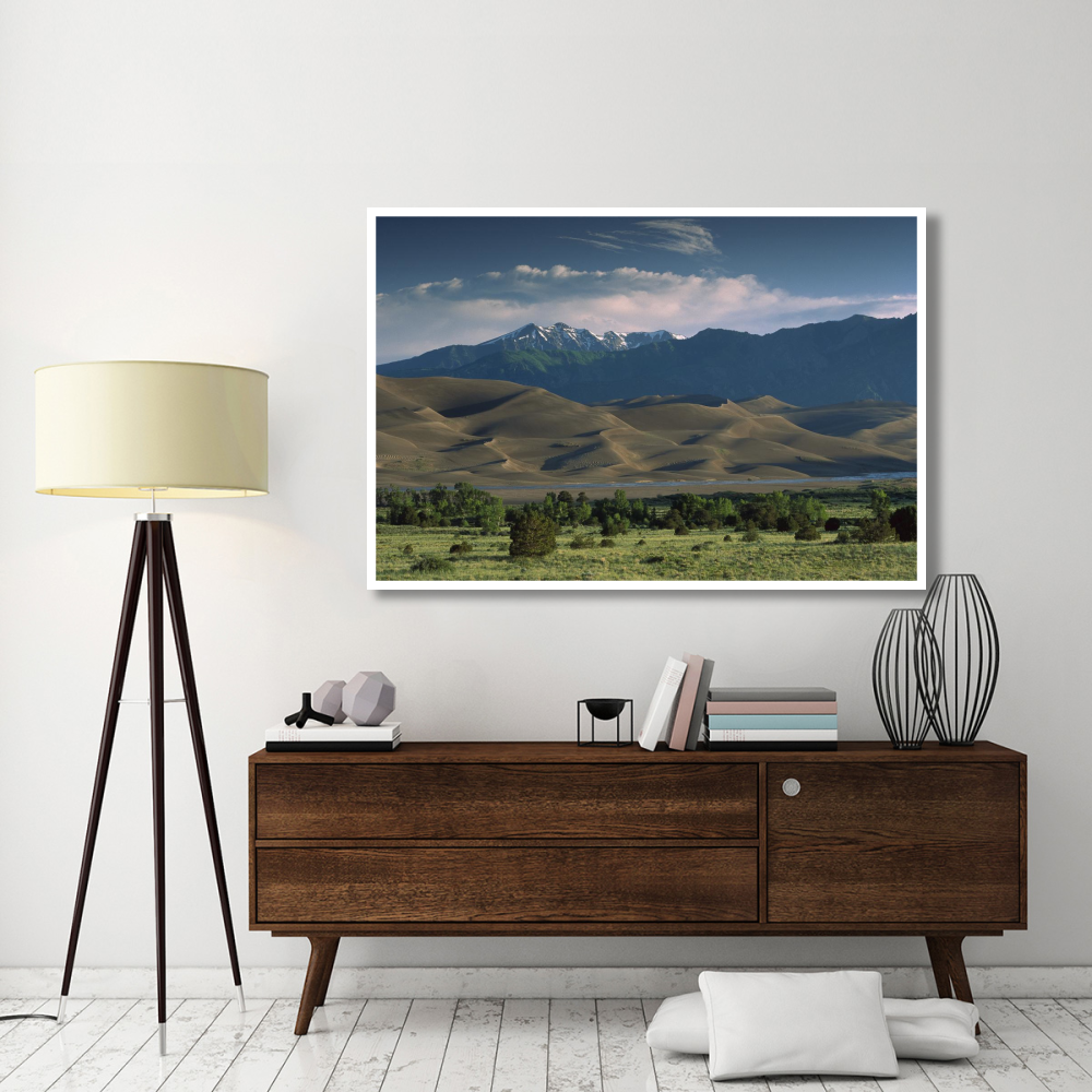 750 foot tall sand dunes rise against the Sangre de Cristo Mountains, Great Sand Dunes National Monument, Colorado-Paper Art-62&quotx42"
