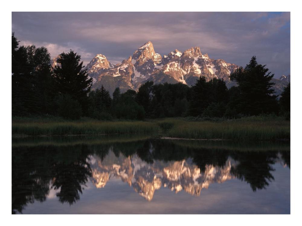 Grand Teton Range and cloudy sky at Schwabacher Landing, reflected in the water, Grand Teton National Park, Wyoming-Paper Art-26"x20"