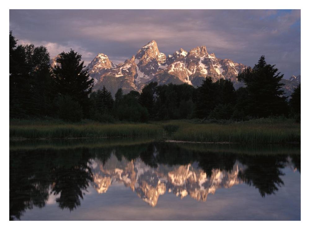 Grand Teton Range and cloudy sky at Schwabacher Landing, reflected in the water, Grand Teton National Park, Wyoming-Paper Art-34"x26"