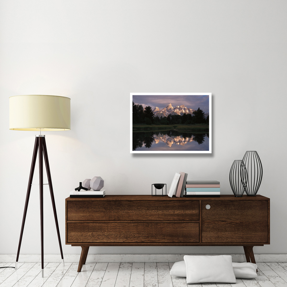 Grand Teton Range and cloudy sky at Schwabacher Landing, reflected in the water, Grand Teton National Park, Wyoming-Paper Art-34&quotx26"