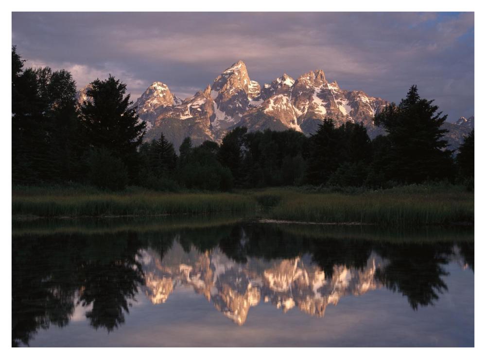 Grand Teton Range and cloudy sky at Schwabacher Landing, reflected in the water, Grand Teton National Park, Wyoming-Paper Art-42"x32"