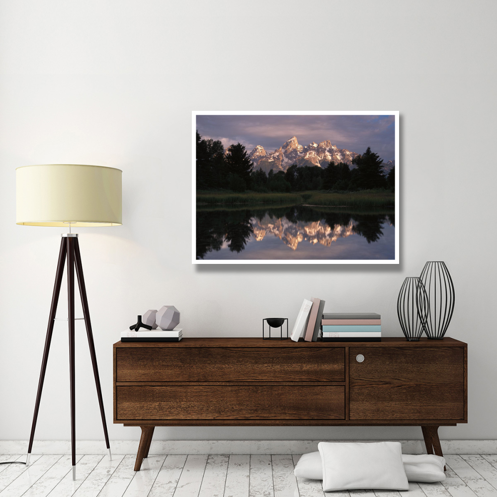 Grand Teton Range and cloudy sky at Schwabacher Landing, reflected in the water, Grand Teton National Park, Wyoming-Paper Art-50&quotx38"