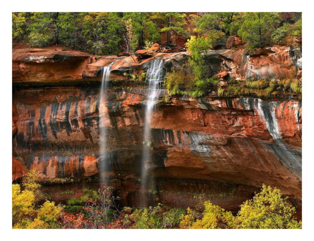 Cascades tumbling 110 feet at Emerald Pools, Zion National Park, Utah-Paper Art-26"x20"