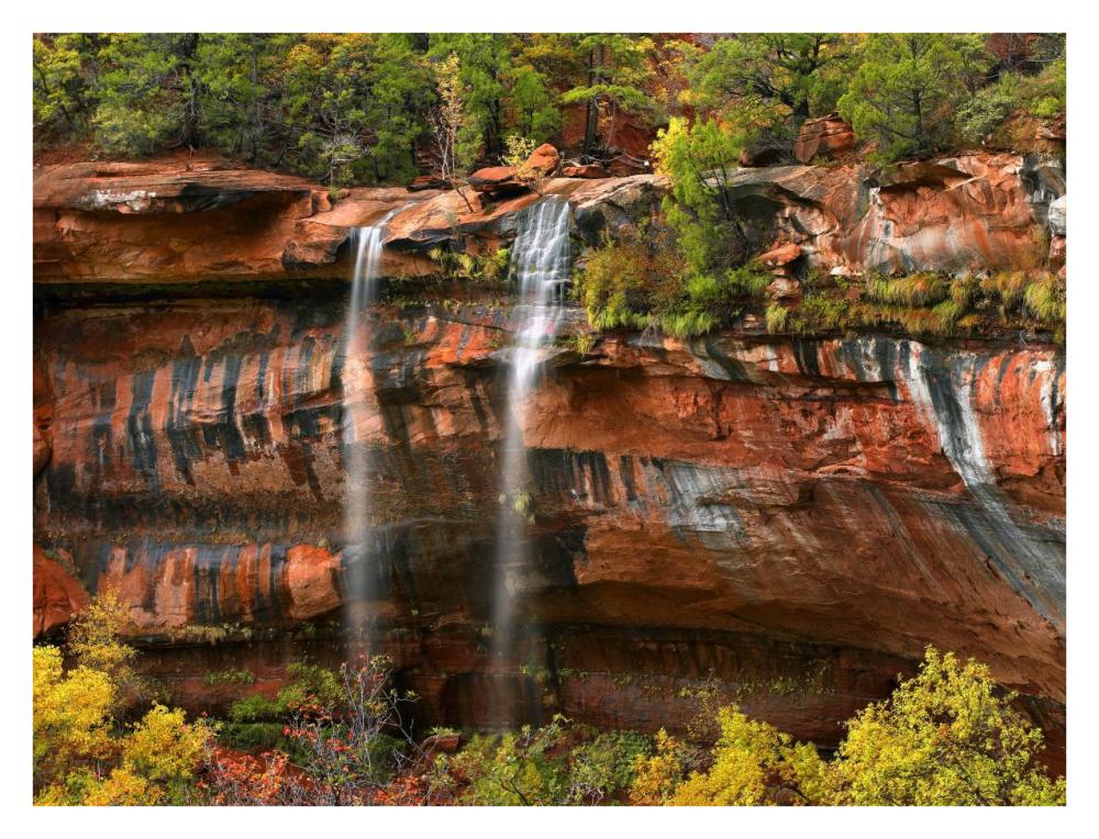 Cascades tumbling 110 feet at Emerald Pools, Zion National Park, Utah-Paper Art-34"x26"
