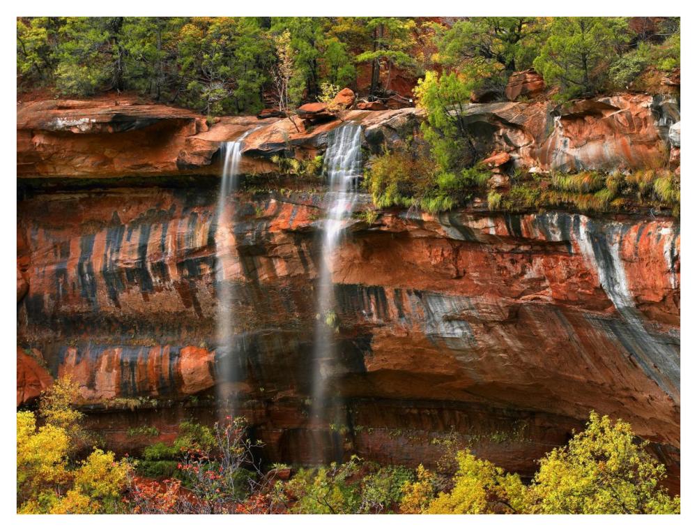 Cascades tumbling 110 feet at Emerald Pools, Zion National Park, Utah-Paper Art-42"x32"