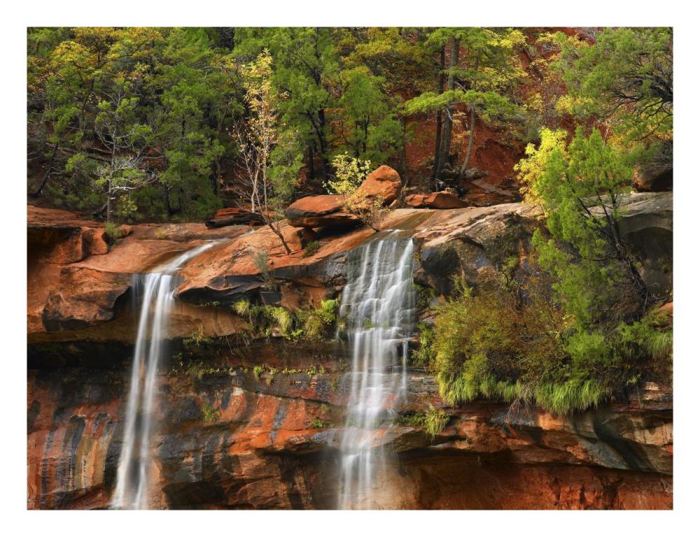 Cascades tumbling 110 feet at Emerald Pools, Zion National Park, Utah-Paper Art-26"x20"
