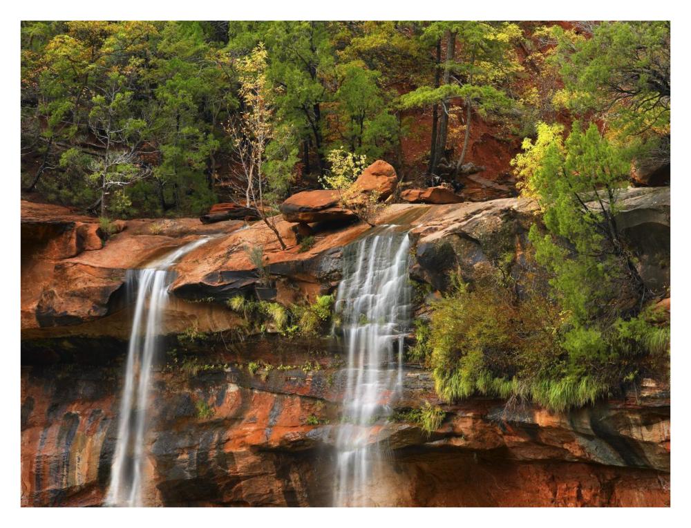 Cascades tumbling 110 feet at Emerald Pools, Zion National Park, Utah-Paper Art-34"x26"