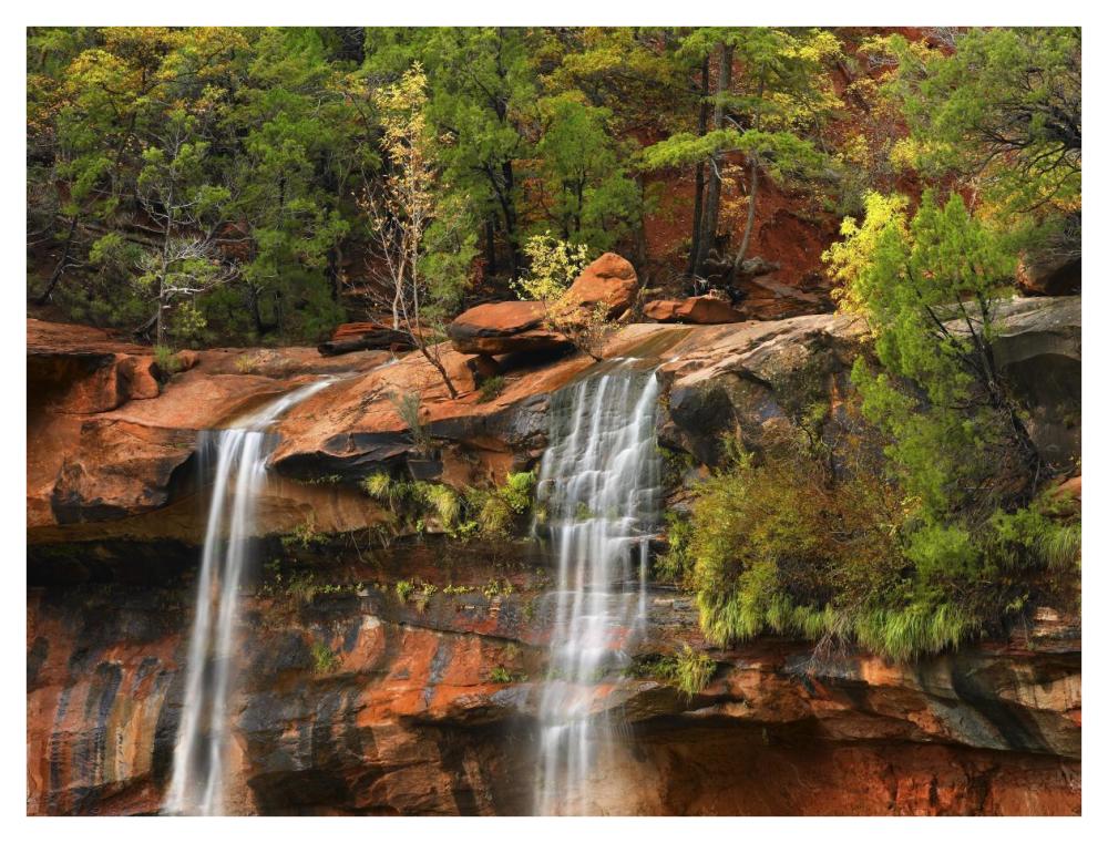 Cascades tumbling 110 feet at Emerald Pools, Zion National Park, Utah-Paper Art-42"x32"