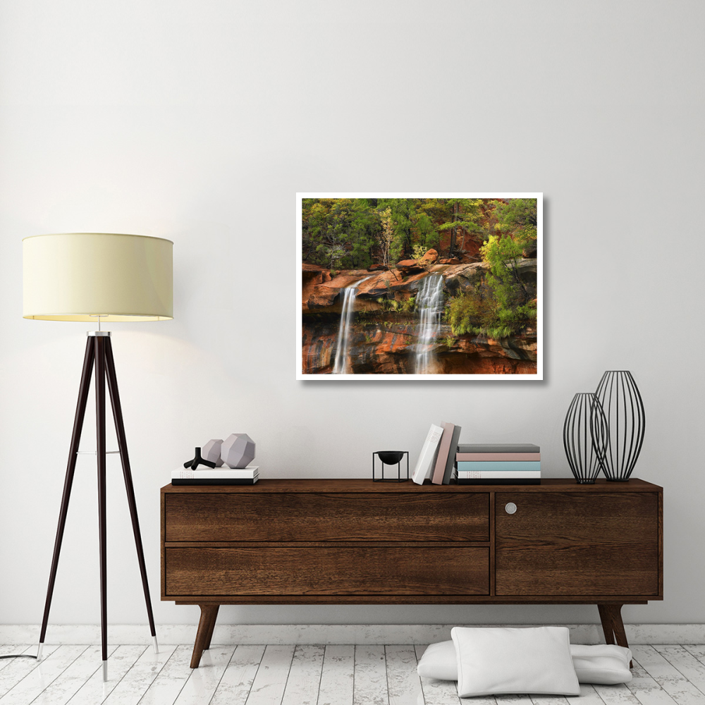 Cascades tumbling 110 feet at Emerald Pools, Zion National Park, Utah-Paper Art-42&quotx32"
