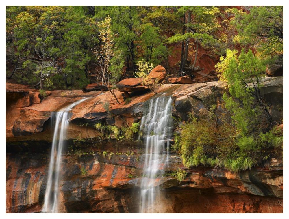 Cascades tumbling 110 feet at Emerald Pools, Zion National Park, Utah-Paper Art-50"x38"