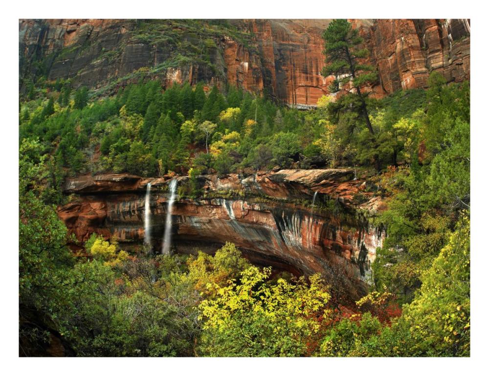 Cascades tumbling 110 feet at Emerald Pools, Zion National Park, Utah-Paper Art-26"x20"