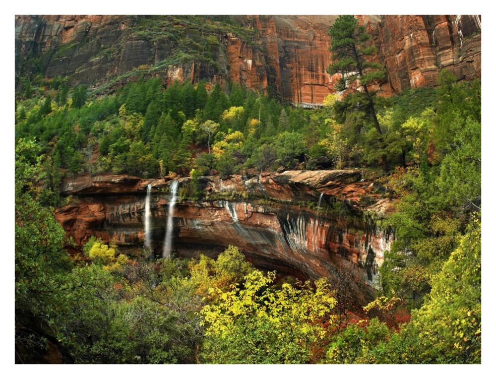 Cascades tumbling 110 feet at Emerald Pools, Zion National Park, Utah-Paper Art-34"x26"