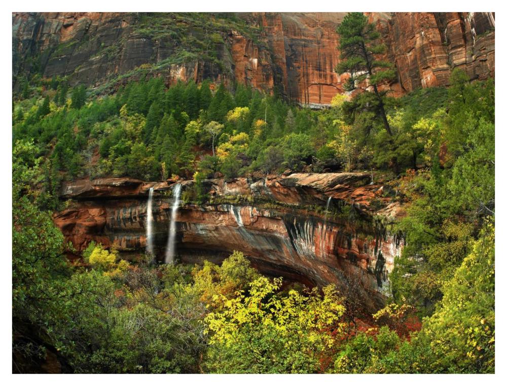 Cascades tumbling 110 feet at Emerald Pools, Zion National Park, Utah-Paper Art-42"x32"