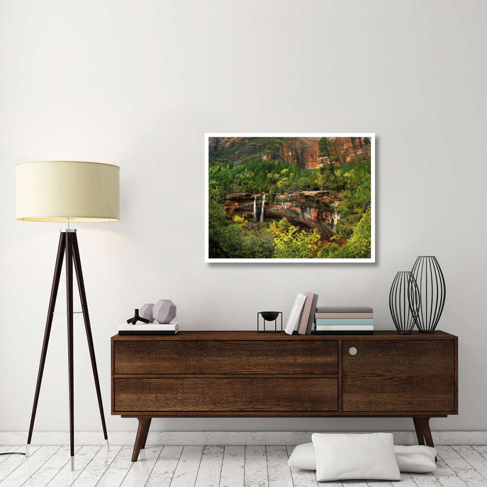 Cascades tumbling 110 feet at Emerald Pools, Zion National Park, Utah-Paper Art-42&quotx32"