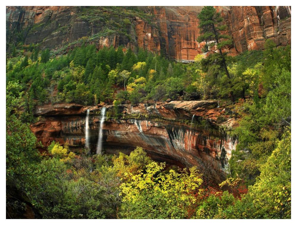Cascades tumbling 110 feet at Emerald Pools, Zion National Park, Utah-Paper Art-50"x38"