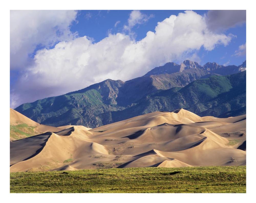 Sand dunes with Sangre de Cristo Mountains in the background, Great Sand Dunes National Park and Preserve, Colorado-Paper Art-26"x20"