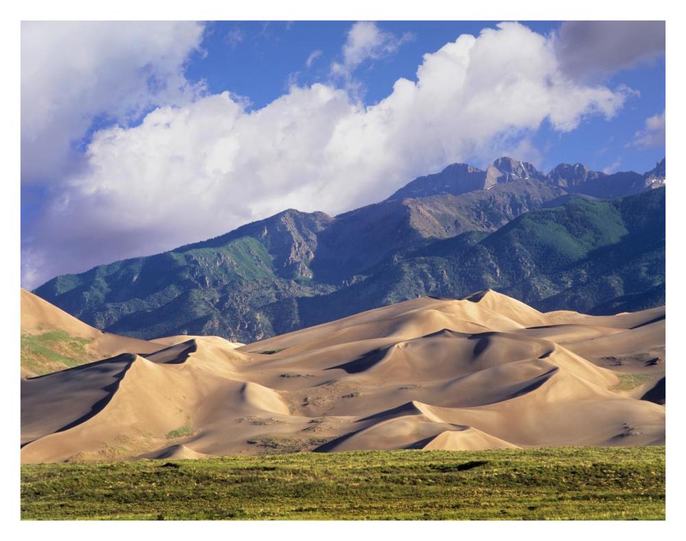 Sand dunes with Sangre de Cristo Mountains in the background, Great Sand Dunes National Park and Preserve, Colorado-Paper Art-34"x26"
