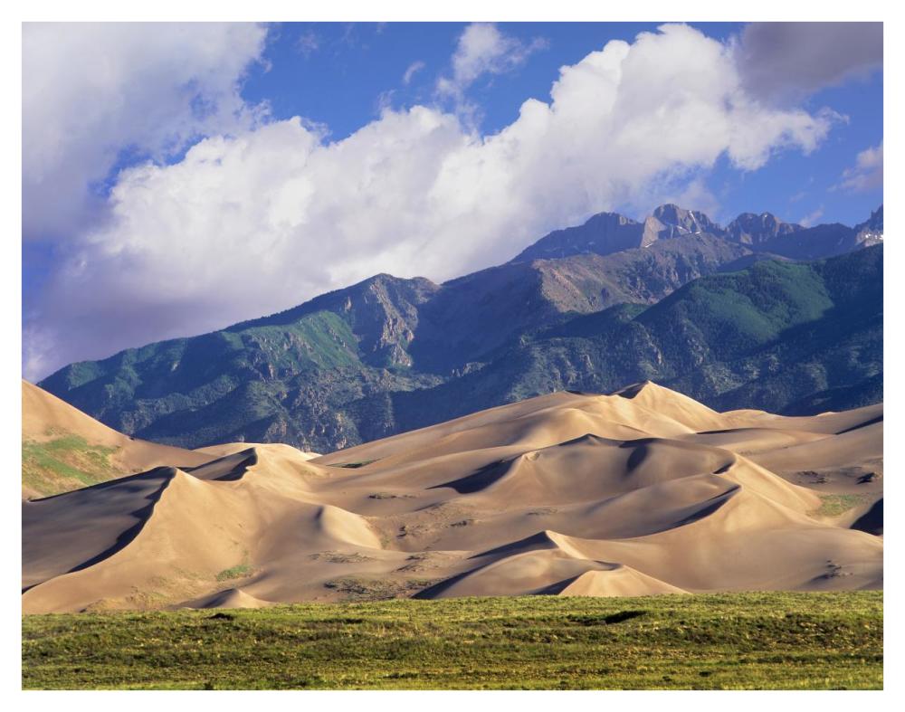 Sand dunes with Sangre de Cristo Mountains in the background, Great Sand Dunes National Park and Preserve, Colorado-Paper Art-42"x32"