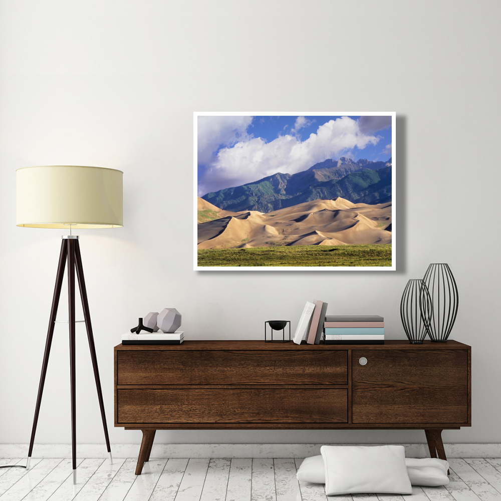 Sand dunes with Sangre de Cristo Mountains in the background, Great Sand Dunes National Park and Preserve, Colorado-Paper Art-50&quotx38"