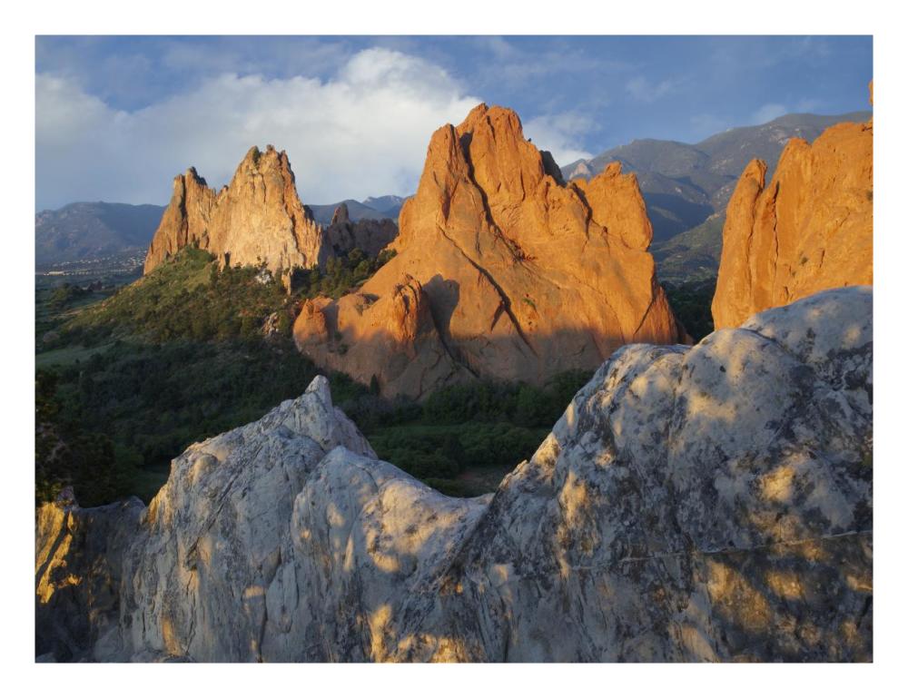 Gray Rock and South Gateway Rock, conglomerate sandstone formations, Garden of the Gods, Colorado Springs, Colorado-Paper Art-26"x20"