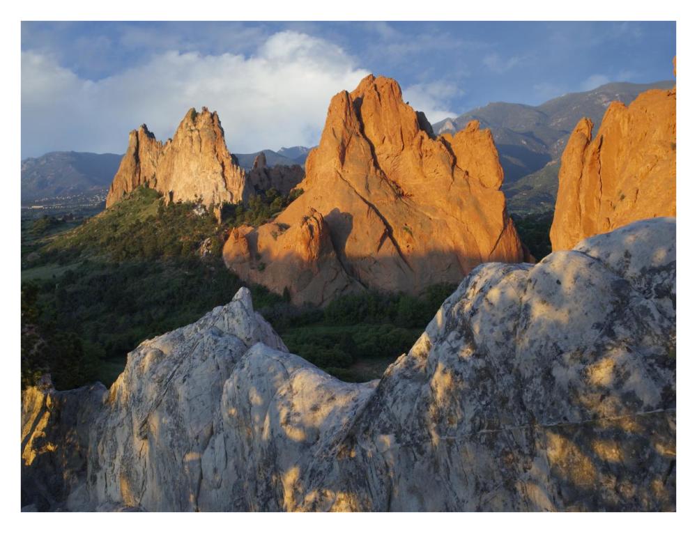 Gray Rock and South Gateway Rock, conglomerate sandstone formations, Garden of the Gods, Colorado Springs, Colorado-Paper Art-34"x26"
