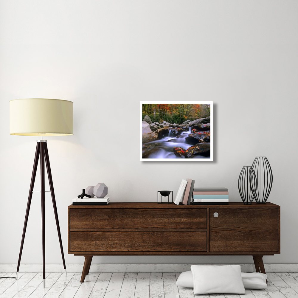 Little Pigeon River cascading among rocks and colorful Maple leaves, Great Smoky Mountains National Park, Tennessee-Paper Art-30&quotx24"