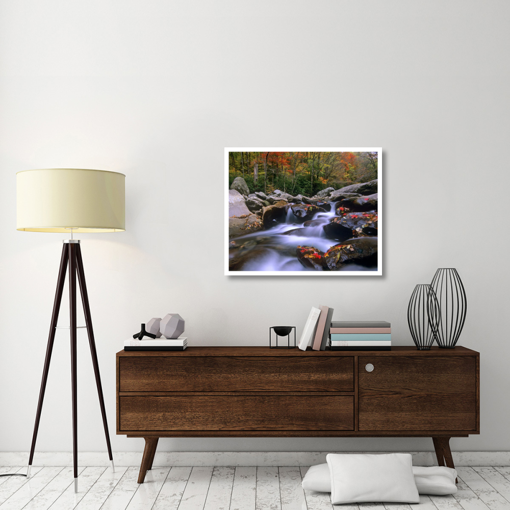 Little Pigeon River cascading among rocks and colorful Maple leaves, Great Smoky Mountains National Park, Tennessee-Paper Art-37&quotx30"