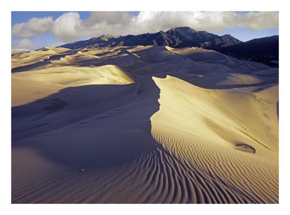 Rippled sand dunes with Sangre de Cristo Mountains in the background, Great Sand Dunes National Park and Preserve, Colorado-Paper Art-26"x20"