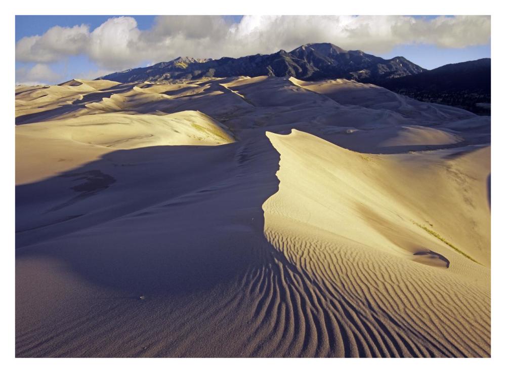 Rippled sand dunes with Sangre de Cristo Mountains in the background, Great Sand Dunes National Park and Preserve, Colorado-Paper Art-34"x26"