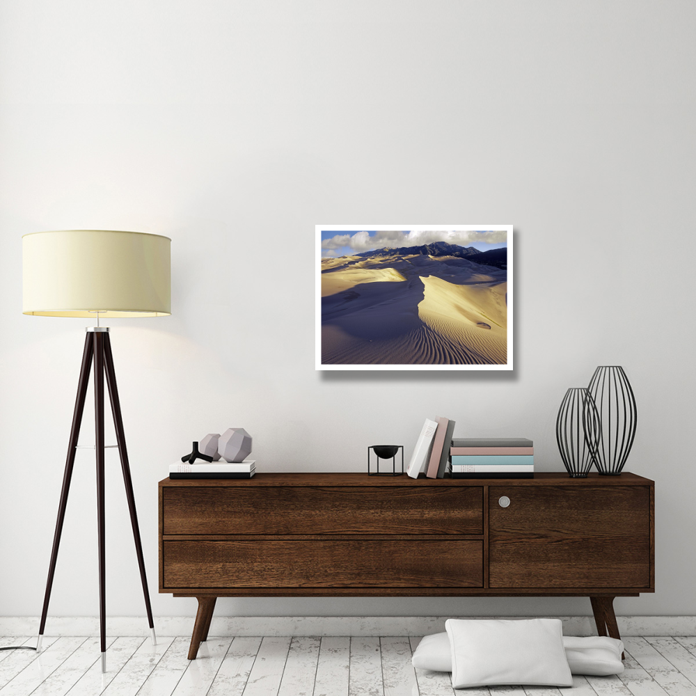 Rippled sand dunes with Sangre de Cristo Mountains in the background, Great Sand Dunes National Park and Preserve, Colorado-Paper Art-34&quotx26"