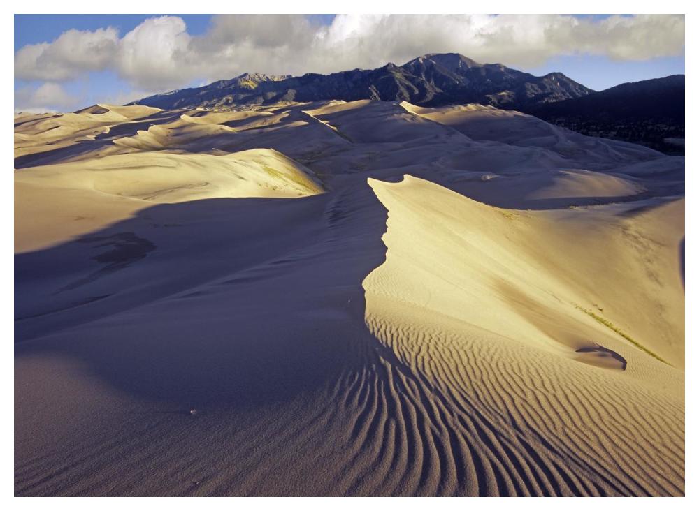 Rippled sand dunes with Sangre de Cristo Mountains in the background, Great Sand Dunes National Park and Preserve, Colorado-Paper Art-50"x38"
