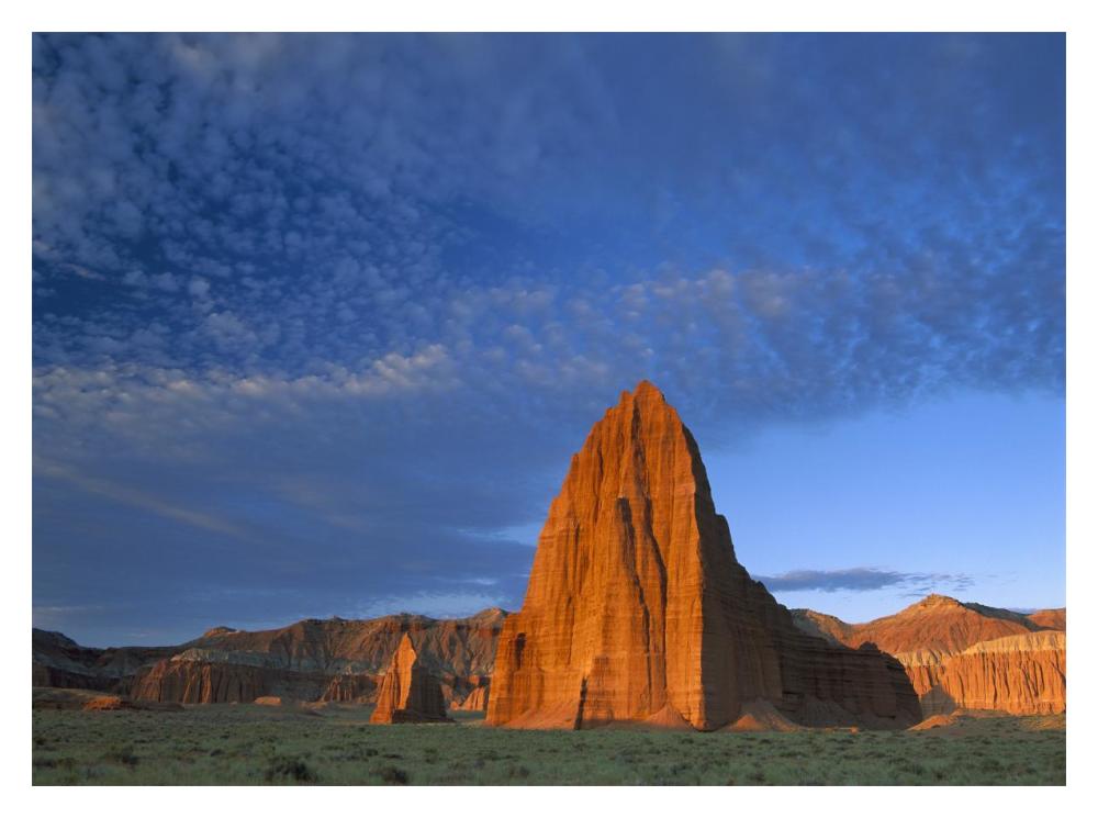 Temples of the Sun and Moon in Cathedral Valley, the monolith is made of entrada sandstone, Capitol Reef National Park, Utah-Paper Art-18"x14"