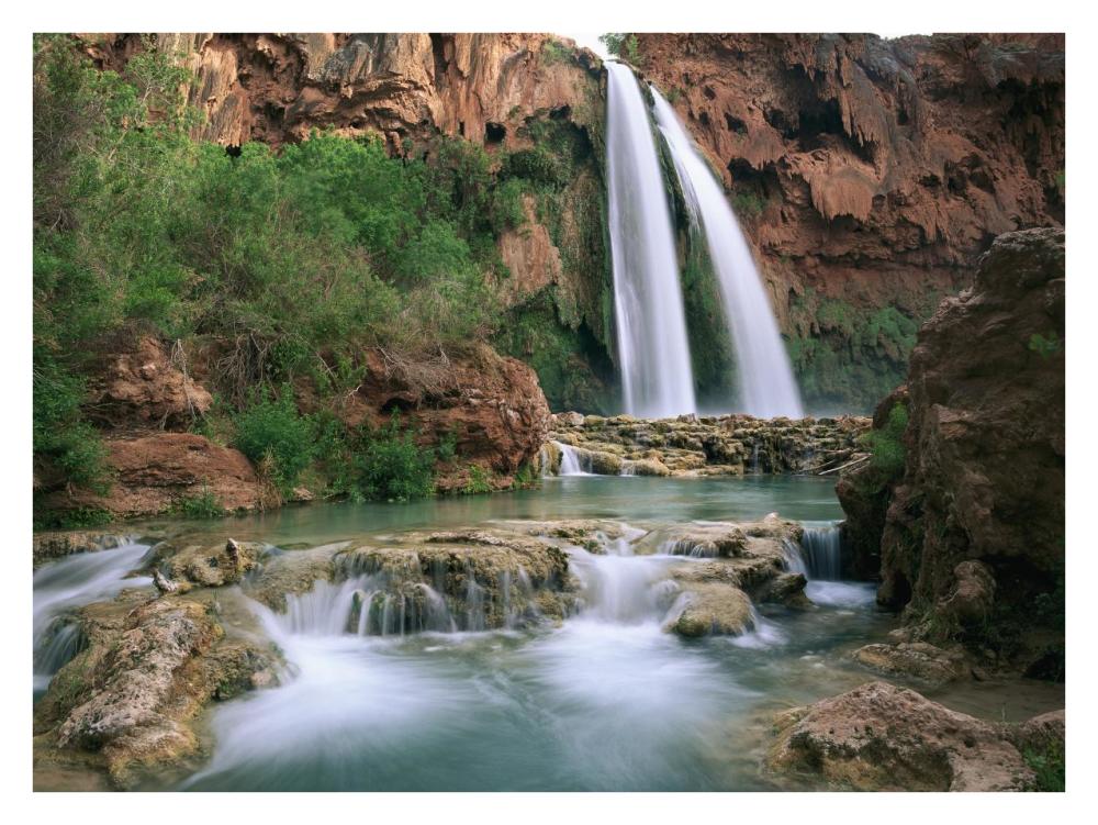 Havasu Creek, lined with Cottonwood trees, Havasu Falls, Grand Canyon, Arizona-Paper Art-34"x26"