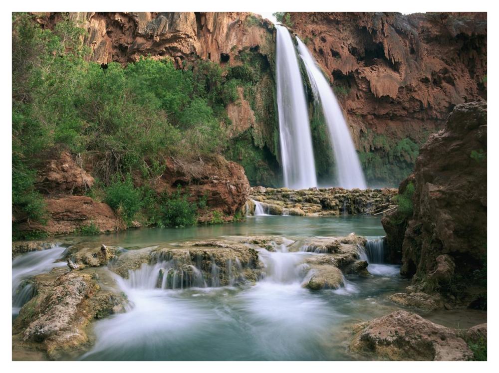 Havasu Creek, lined with Cottonwood trees, Havasu Falls, Grand Canyon, Arizona-Paper Art-42"x32"