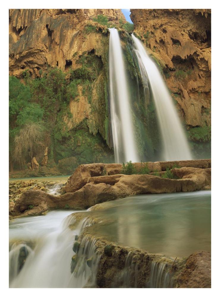Havasu Creek, lined with Cottonwood trees, Havasu Falls, Grand Canyon, Arizona-Paper Art-26"x34"