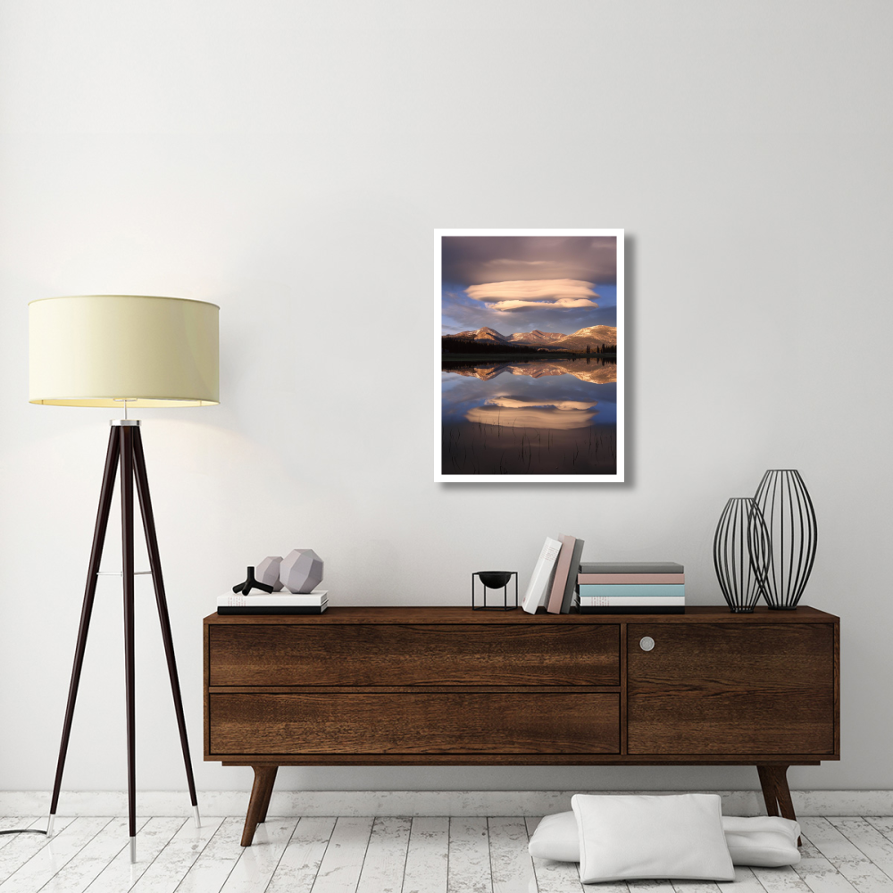 Lenticular clouds over Mt Dana, Mt Gibbs and Mammoth Peak reflected in flooded Tuolumne Meadows, Yosemite National Park, California-Paper Art-26&quotx34"