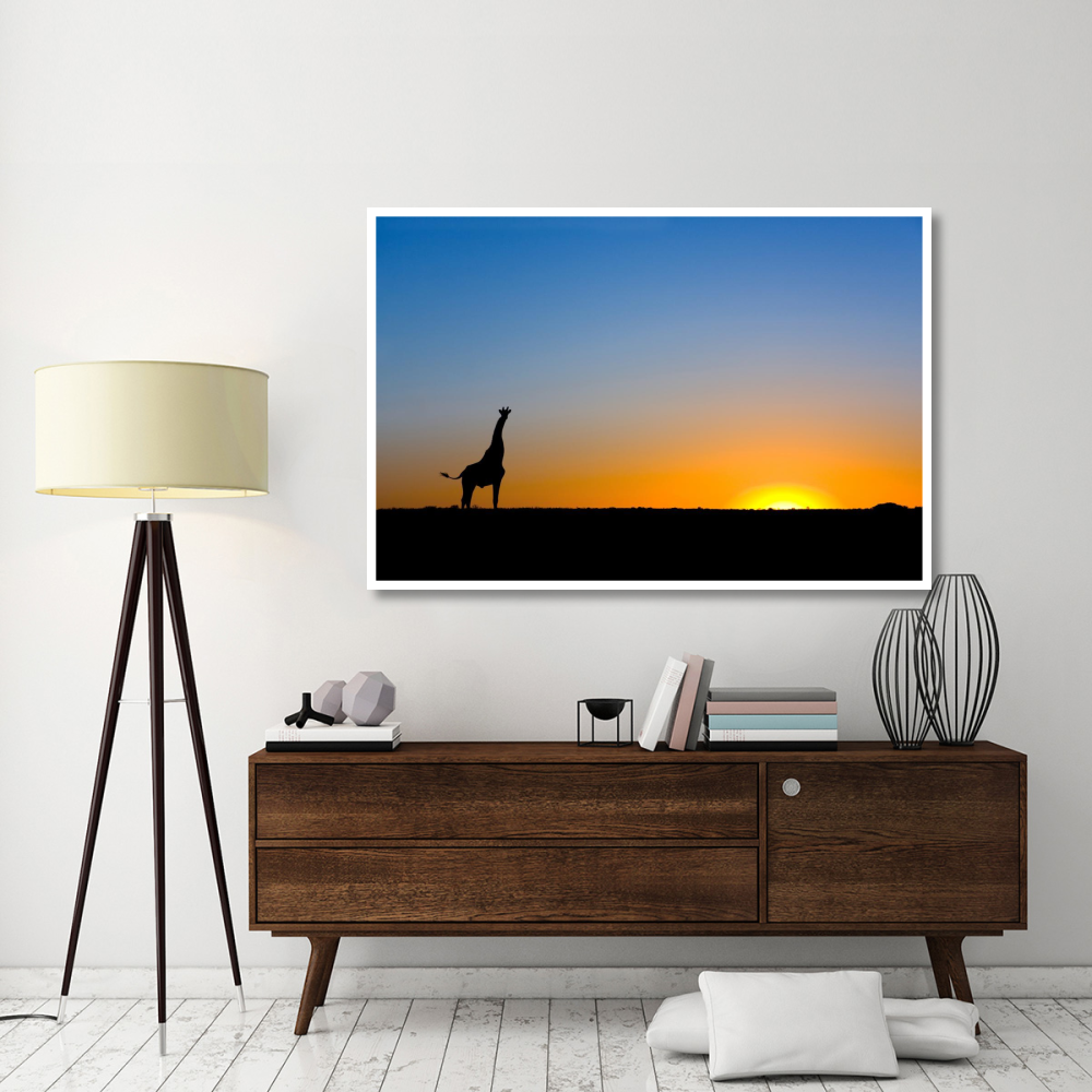 Giraffe silhouetted against the setting sun, Lethiau Valley, Central Kalahari Game Reserve, Botswana-Paper Art-62&quotx42"