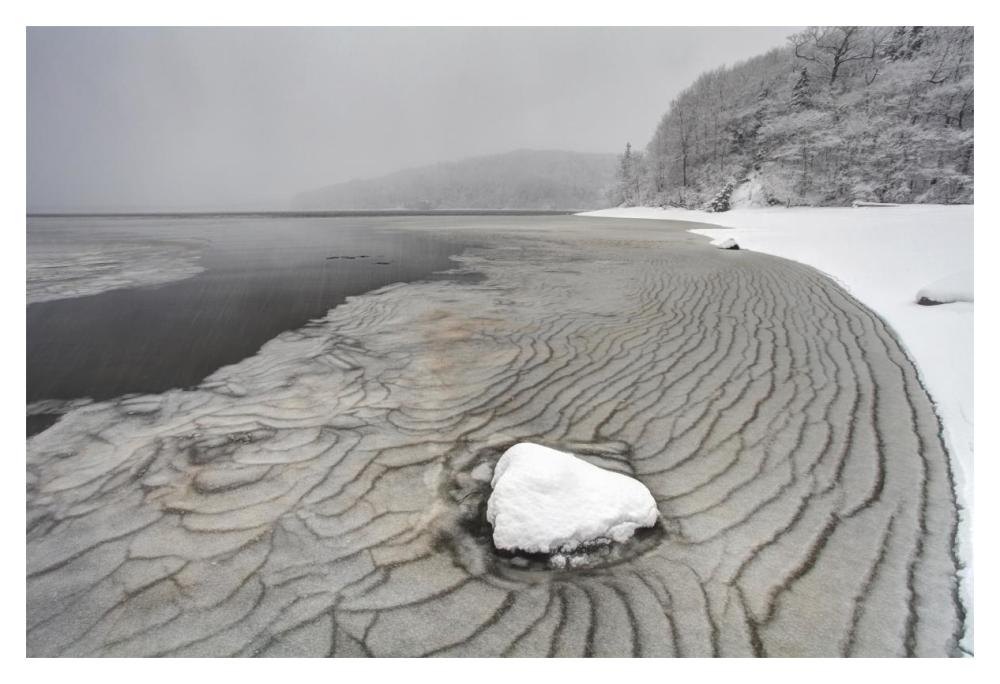 Pleated ice along lake shore in winter, Nova Scotia, Canada-Paper Art-20"x14"