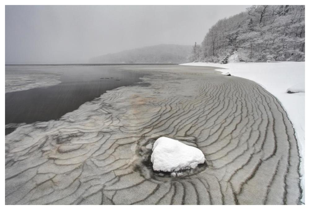 Pleated ice along lake shore in winter, Nova Scotia, Canada-Paper Art-62"x42"