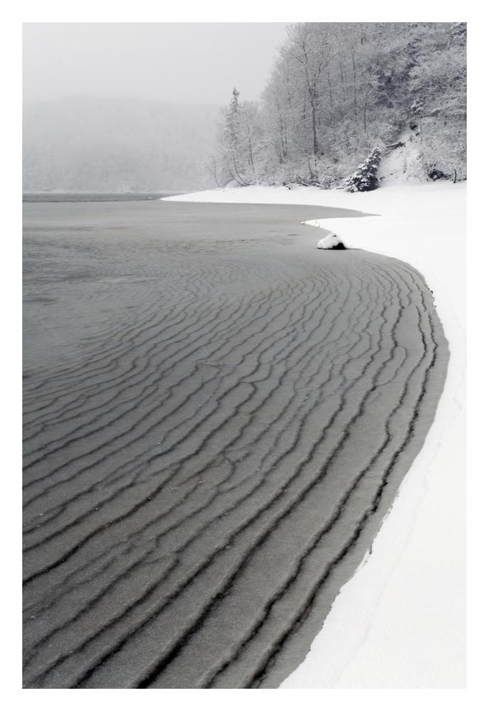 Pleated ice along lake shore in winter, Nova Scotia, Canada-Paper Art-22"x32"