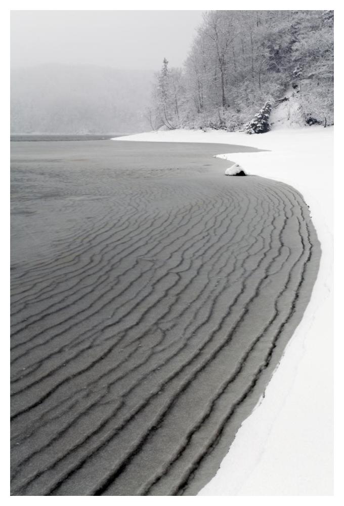Pleated ice along lake shore in winter, Nova Scotia, Canada-Paper Art-34"x50"