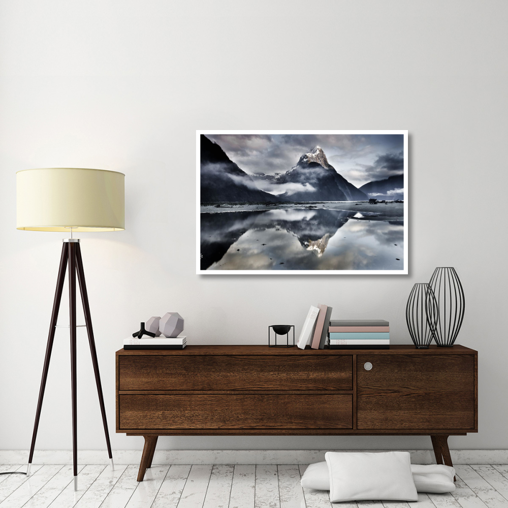Mitre Peak reflecting in Milford Sound in winter at dawn, Fiordland National Park, New Zealand-Paper Art-50&quotx34"