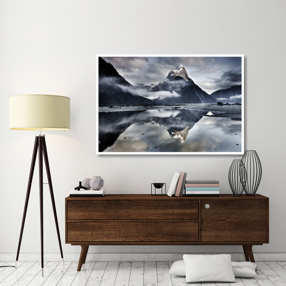Mitre Peak reflecting in Milford Sound in winter at dawn, Fiordland National Park, New Zealand-Paper Art-62&quotx42"