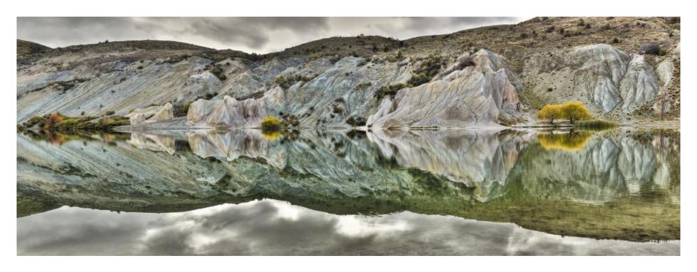Reflection on Blue Lake, St Bathans, Central Otago, New Zealand-Paper Art-42"x16.4"