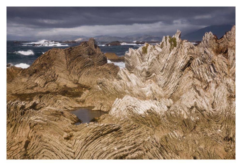 Folded limestone layers, Kaikoura, North Canterbury, New Zealand-Paper Art-38"x26"