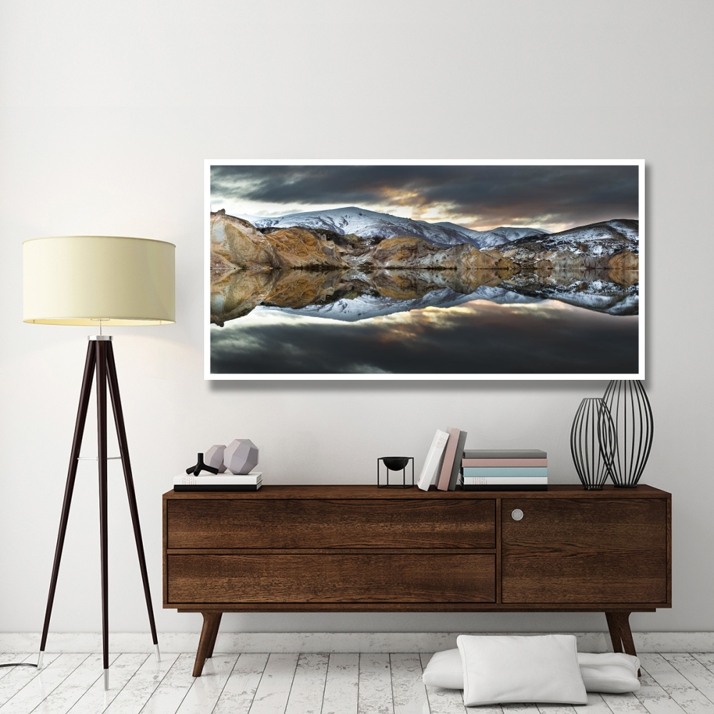 Reflections of cliffs on Blue Lake, St. Bathans, central Otago, New Zealand-Paper Art-74&quotx38"
