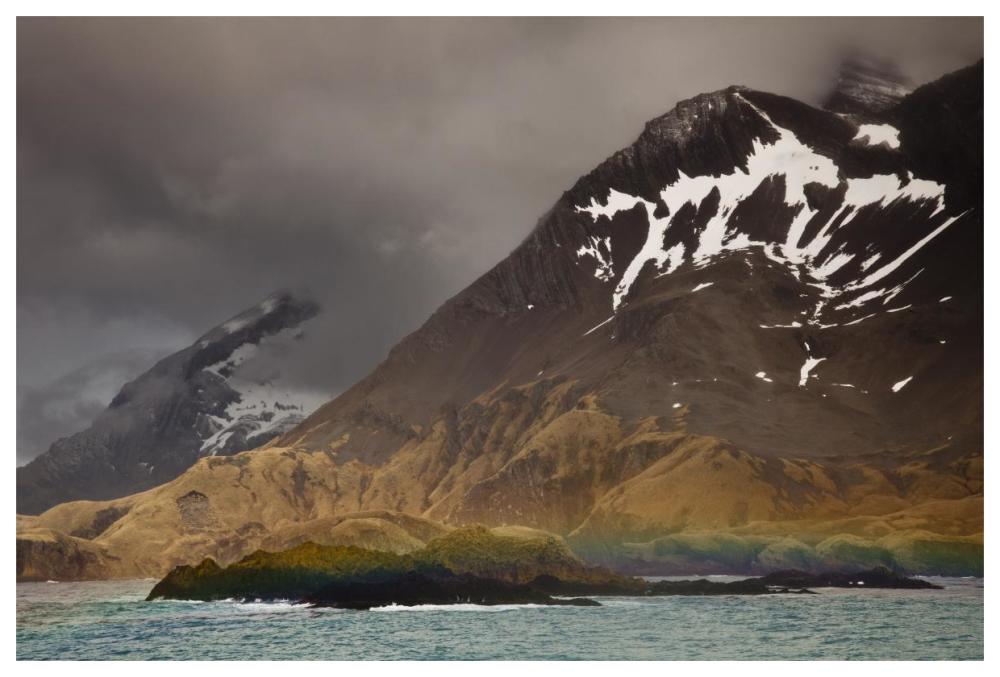 Rainbow over rocks at entrance to Fortuna Bay, South Georgia Island, Antarctica-Paper Art-62"x42"