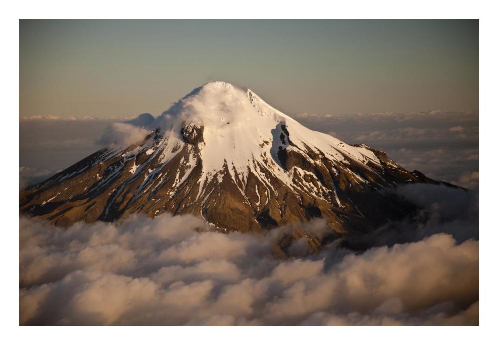 Mount Taranaki showing western flanks of dormant volcano above clouds, New Zealand-Paper Art-26"x18"
