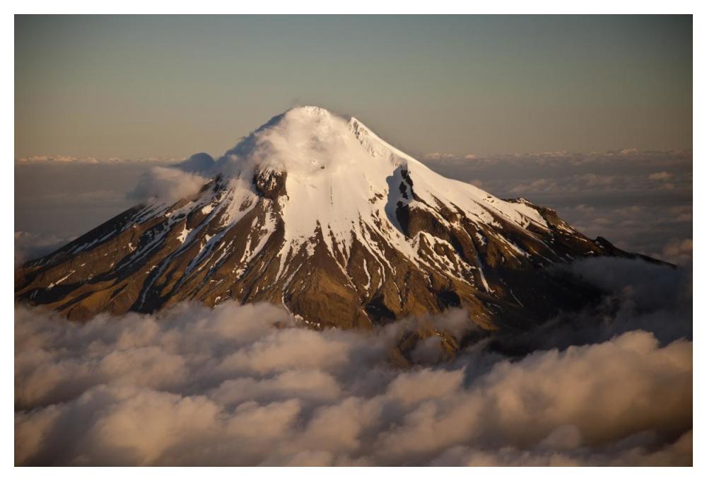 Mount Taranaki showing western flanks of dormant volcano above clouds, New Zealand-Paper Art-50"x34"