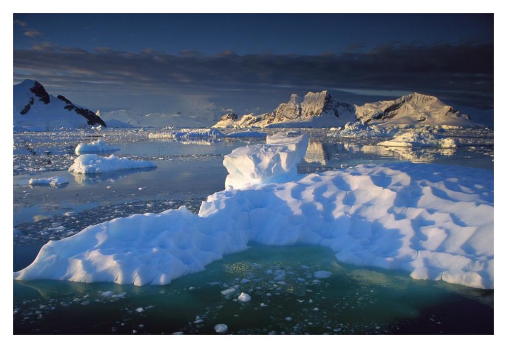 Evening light on ice floes and peaks in Paradise Bay, Antarctic Peninsula, Antarctica-Paper Art-20"x14"